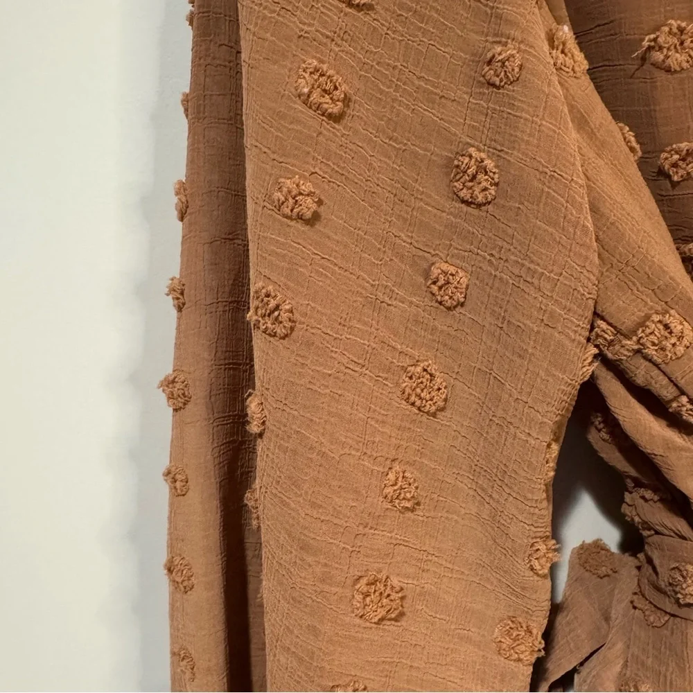 Baltic Born Camel Brown Textured Long Sleeve Wrap Midi Dress - Picture 7 of 12